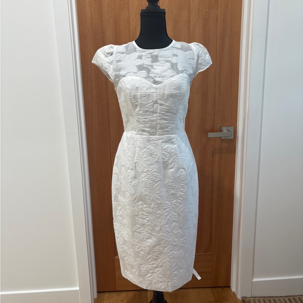 Milly White Sheath Dress with Cap Sleeves and Sweetheart Neckline, new with tags